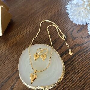 Stainless Steel Chic Heart Huggie Hoop Earrings and Heart Love Pendant Necklace